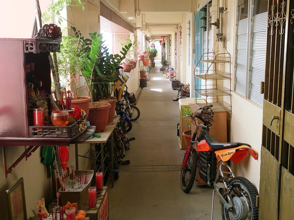 Corridor tiles in Simei HDB block